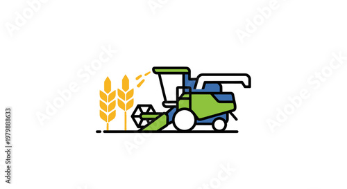 Green Combine Harvester Machine Working.