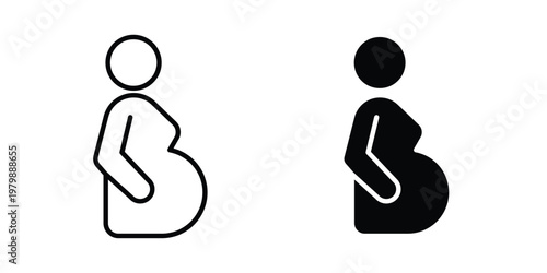 Pregnancy icon. Flat and outline icons. Black icons