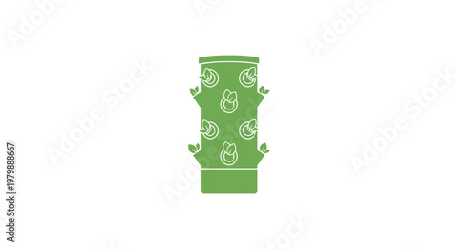 Green cylinder with white symbols.