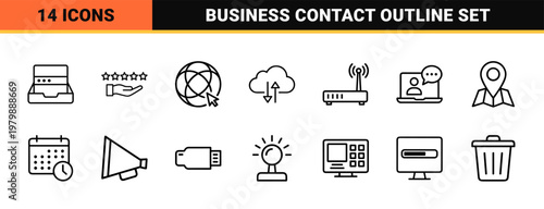 Communication and digital service line icon set