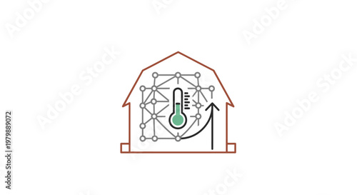 Green house temperature rising icon.