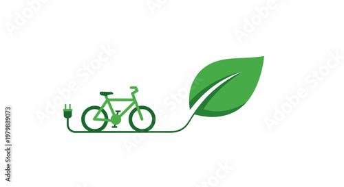 Green bicycle with leaf and plug.
