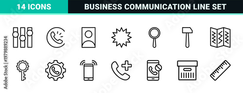Communication and contact us outline icon set.