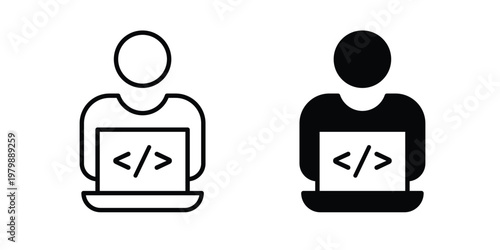 Programmer icon. Flat and outline icons. Black icons