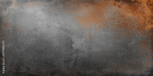 An aged vintage grunge metal surface features a dark brown rusty texture with a rough weathered pattern and dirty paint on an antique backdrop