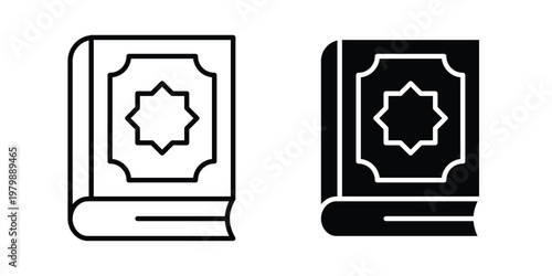 Quran book icon. Flat and outline icons. Black icons
