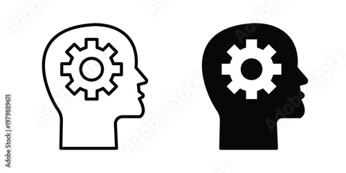 Realization icon. Flat and outline icons. Black icons