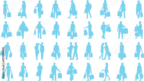   
Shopping people silhouettes carrying bags urban lifestyle illustration flat vector