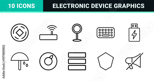 Minimalist computer hardware and electronic device outline icons.