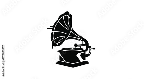 Gramophone icon symbolizes vintage music and classic audio recording history.