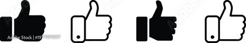 Thumbs up icon set featuring hand like symbol and like icon vector designs in modern style for social media feedback and user interface elements