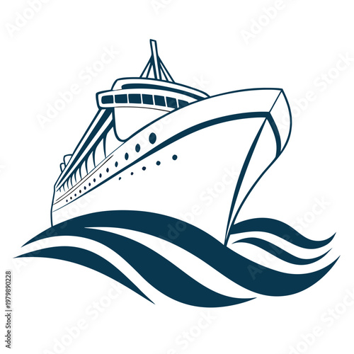 Modern cruise ship logo combining wave and vessel elements. Ideal for travel agencies, booking platforms, and cruise businesses.