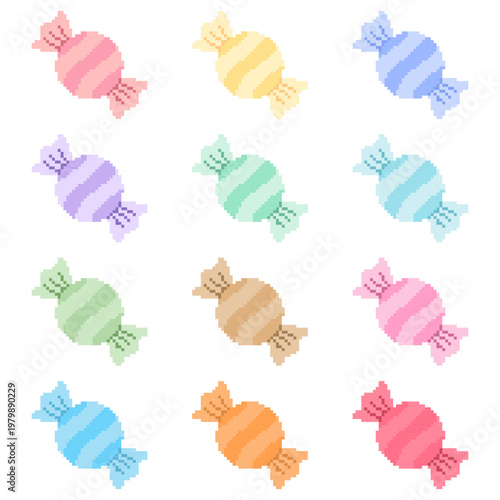 Pixel Candy Sweet Vector Set 12 Colors Cute Pastel Pixel Art Candy Collection