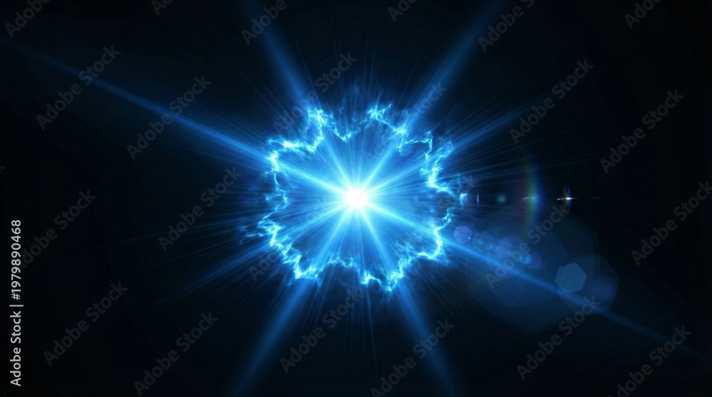 Obraz premium Intense blue circular light flare radiates brilliant energy waves outward while glowing against a dark cosmic void background texture effect