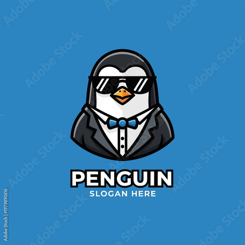 Cool Penguin Mascot in Tuxedo and Sunglasses.
