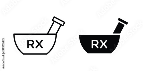 RX icon. Flat and outline icons. Black icons