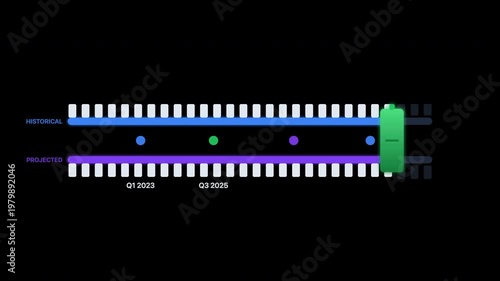 Two timelines show evolution or progress with dots and vertical tick marks. Suitable for illustrating growth, development, or historical events. Evolution timelines with dots and vertical marks suitab
