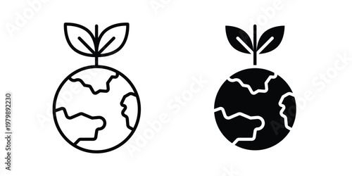 Save environment icon. Flat and outline icons. Black icons