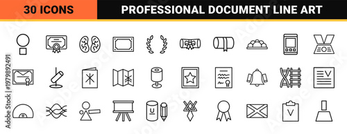 Academic graduation and professional documentation minimalist outline icon set