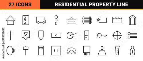 Minimalist real estate and home building outline icon set