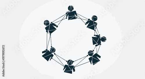 Network of people icons connected by lines represents global digital communication.