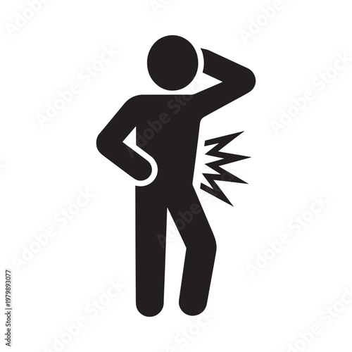 Simple black silhouette depicting a person experiencing lower back pain