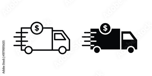 Shipping charges icon. Flat and outline icons. Black icons