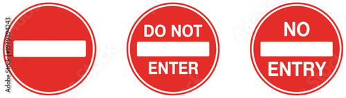 No entry sign set prohibition symbol collection, blocked access and forbidden entry warning icons, security restriction and danger control system sign vector