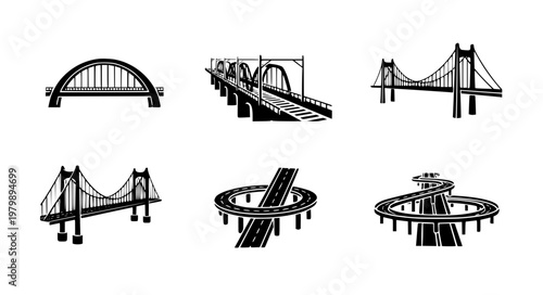 Bridge Transport Vector Icons – Road, Rail & Pedestrian Bridges