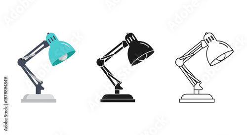 Three desktop lamps in different colors.