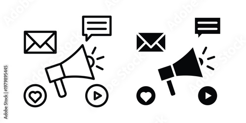 Social campaign icon. Flat and outline icons. Black icons