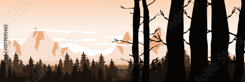 Flat vector dead tree foreground with massive beige sky copy space