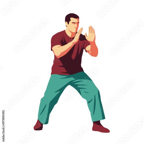 Martial Arts Fighter Practicing Combat Stance