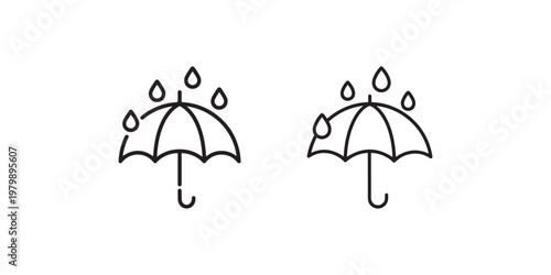 Umbrella protection from rain drops simple line art icon set for weather forecast and protection from precipitation concept