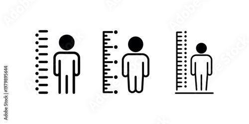 Height measurement icons with people and ruler symbolizing growth and size comparison for body dimensions concept