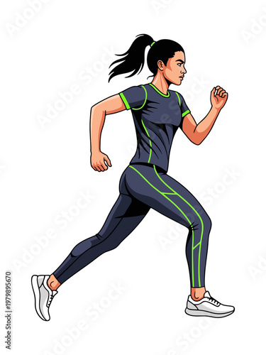 Vector Illustration of a Fit Young Woman Running or Jogging in Athletic Sportswear