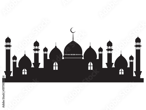 Islamic Mosque Silhouette Illustration with Domes and Minarets
