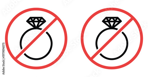 No jewelry sign in flat style basic vector symbol, prohibition of accessories and ornament restriction icon, ban on wearing jewelry warning concept safety rule sign vector