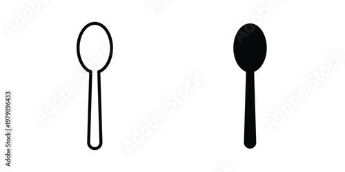 Spoon icon. Flat and outline icons. Black icons