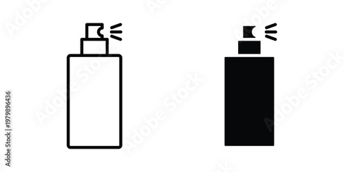 Spray bottle icon. Flat and outline icons. Black icons