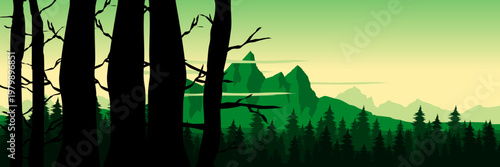 Environmental awareness concept banner dead trees in green nature