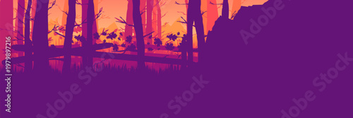 Wide website header template vivid sunset and dead tree silhouette