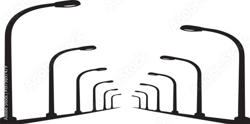 Vector silhouette of street lamps on transparent background for urban designs