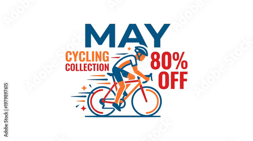 May Cycling Collection Sale with Cyclist Riding Bicycle