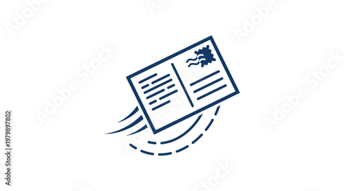 Flying Postcard Icon with Flight Trail