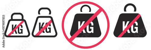 No weight icon kilogram measurement forbidden symbol, weight limit restriction and scale usage blocked icon, measurement system prohibition and regulation warning concept vector