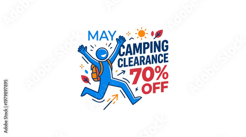 May Camping Clearance with Excited Figure