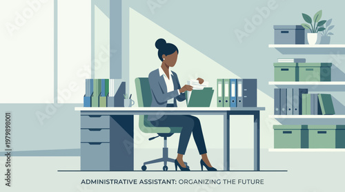 Administrative assistant organizing files in office archive room setting