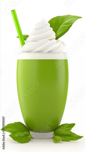 Refreshing Green Smoothie with Whipped Cream and Mint Leaves