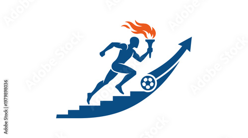 Athlete Running Up Stairs with Torch and Arrow